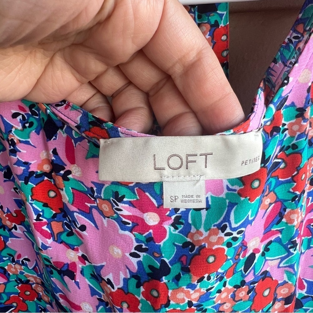 LOFT Daisy Tie Back Flounce Mini Dress Size SP - Picture 4 of 5